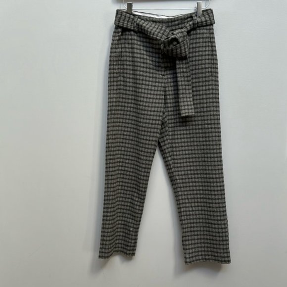 Aritzia Wilfred Grey Plaid Front Tie Wool Lined Pants Size 4 - Picture 3 of 10